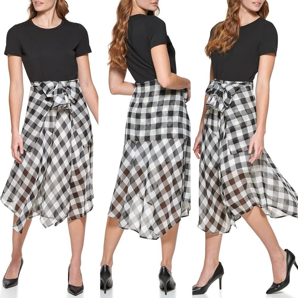 Julian Jordan Checkered Skirt Asymmetrical Black White 2